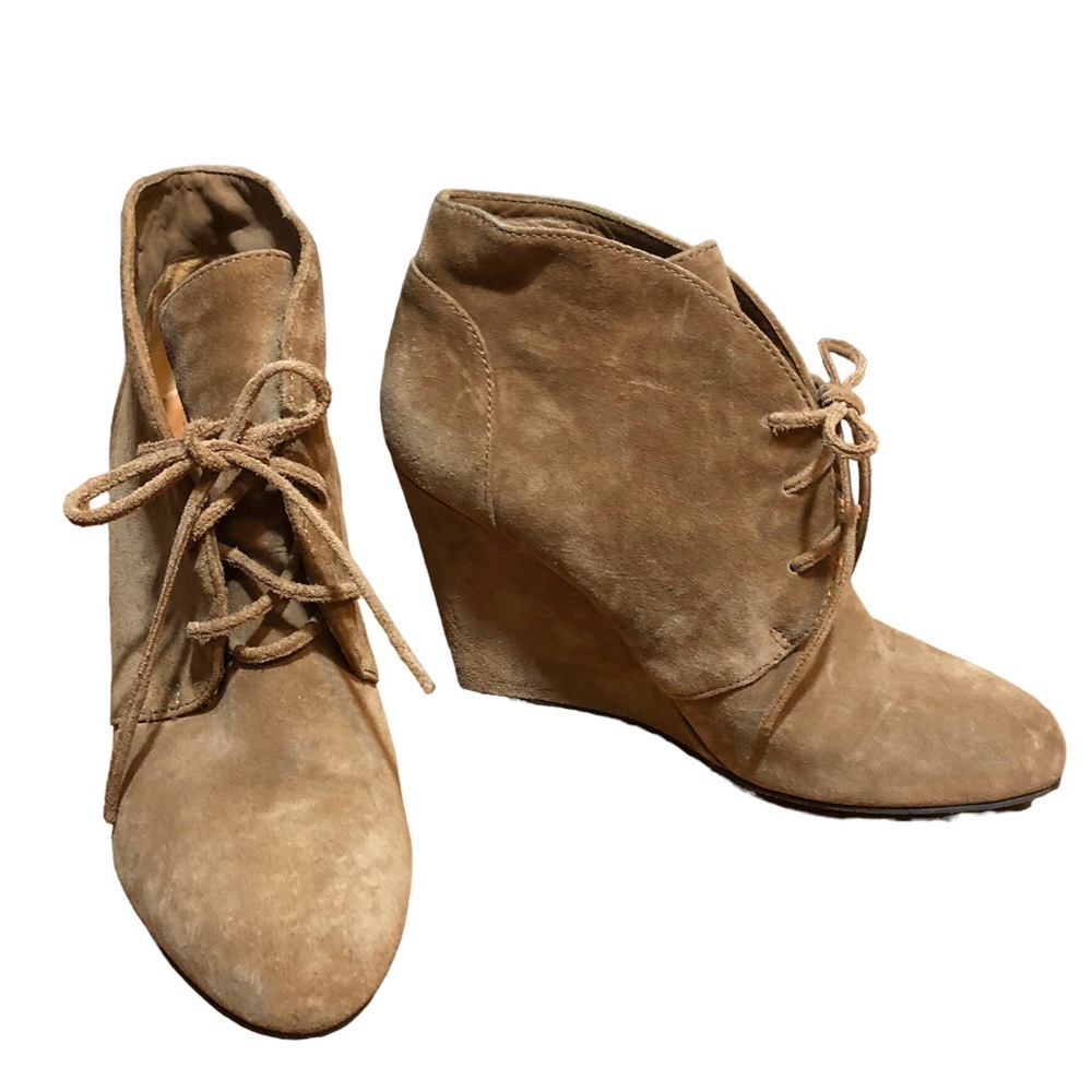 VIA SPIGA Tan Suede Lace Up Wedge Booties Size 8.5